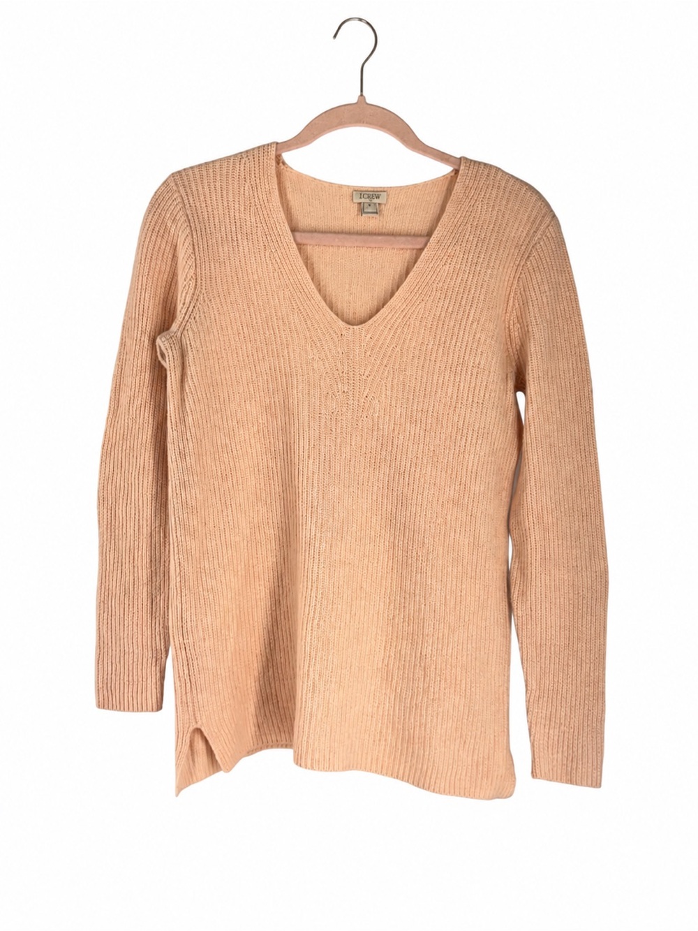 J.Crew Merino Wool Blend Rib Knit V-Neck Sweater Blush Pink Medium